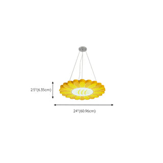 ZOWALA - Yellow Flower Round Acrylic LED Kids Room Chandelier Image - 9