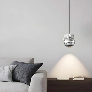 ZOWALA - Modern Children Room White Bear Metal Globe Pendant Light Image - 1