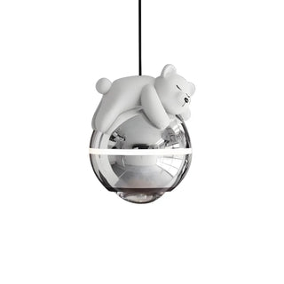 ZOWALA - Modern Children Room White Bear Metal Globe Pendant Light Image - 10