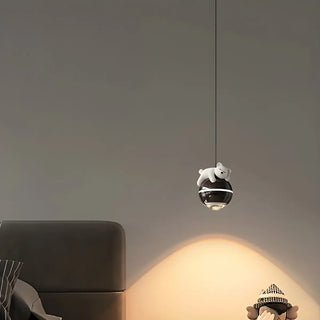 ZOWALA - Modern Children Room White Bear Metal Globe Pendant Light Image - 4