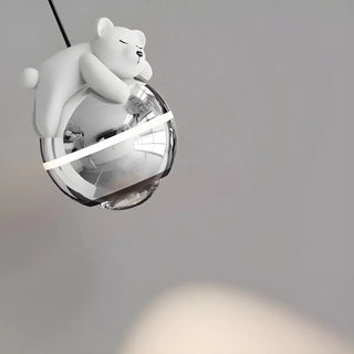 ZOWALA - Modern Children Room White Bear Metal Globe Pendant Light Image - 9