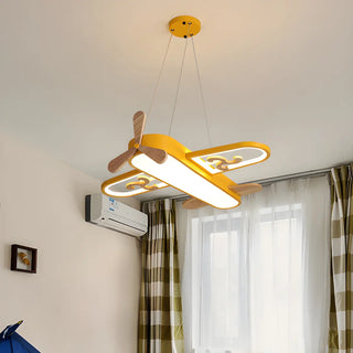 ZOWALA - Yellow Airplane Metal LED Medium Kids Room Chandelier Image - 1