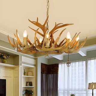 ZOWALA - Antler Candle Resin Living Room Large Farmhouse Chandelier Image - 1