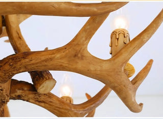 ZOWALA - Antler Candle Resin Living Room Large Farmhouse Chandelier Image - 12