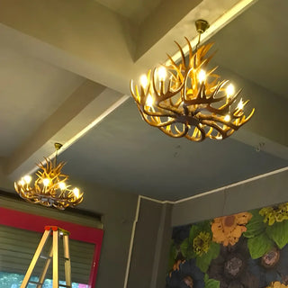 ZOWALA - Antler Candle Resin Living Room Large Farmhouse Chandelier Image - 14
