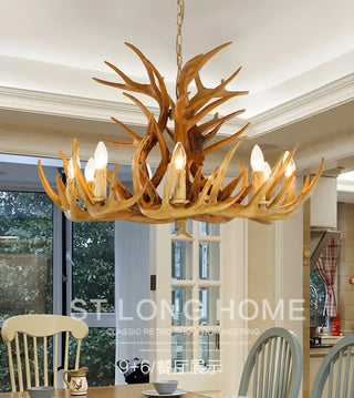 ZOWALA - Antler Candle Resin Living Room Large Farmhouse Chandelier Image - 15
