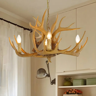 ZOWALA - Antler Candle Resin Living Room Large Farmhouse Chandelier Image - 16