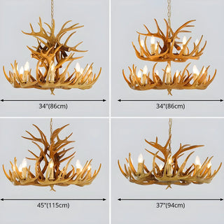 ZOWALA - Antler Candle Resin Living Room Large Farmhouse Chandelier Image - 18