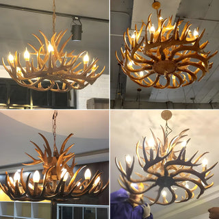 ZOWALA - Antler Candle Resin Living Room Large Farmhouse Chandelier Image - 2
