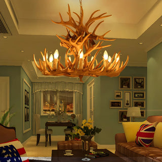 ZOWALA - Antler Candle Resin Living Room Large Farmhouse Chandelier Image - 3