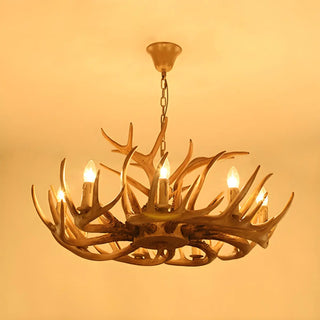 ZOWALA - Antler Candle Resin Living Room Large Farmhouse Chandelier Image - 5
