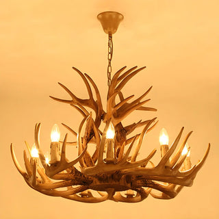 ZOWALA - Antler Candle Resin Living Room Large Farmhouse Chandelier Image - 7