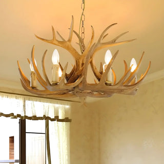 ZOWALA - Antler Candle Resin Living Room Large Farmhouse Chandelier Image - 9