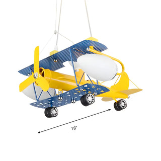 ZOWALA - Blue Yellow Airplane Large Glass Kids Room Chandelier Image - 10