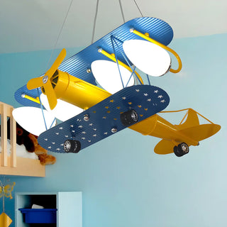 ZOWALA - Blue Yellow Airplane Large Glass Kids Room Chandelier Image - 3