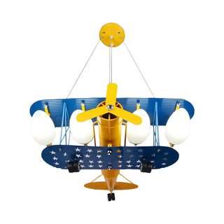 ZOWALA - Blue Yellow Airplane Large Glass Kids Room Chandelier Image - 5