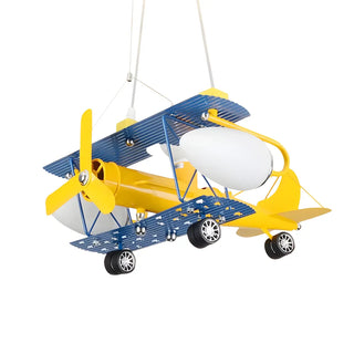 ZOWALA - Blue Yellow Airplane Large Glass Kids Room Chandelier Image - 6