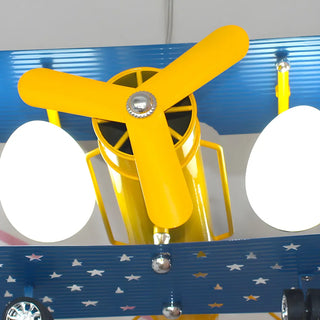 ZOWALA - Blue Yellow Airplane Large Glass Kids Room Chandelier Image - 7