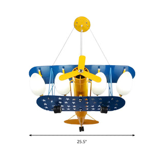 ZOWALA - Blue Yellow Airplane Large Glass Kids Room Chandelier #size