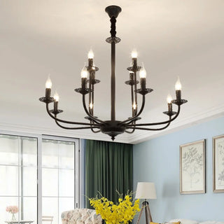 Vintage Candle Metal Large Living Room Black Chandelier Image - 2