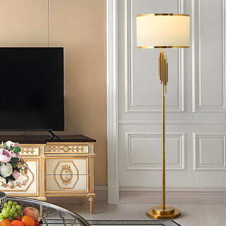 Luxurious Drum Shade Gold Metal LED Floor Lamp Zawala Image - 3