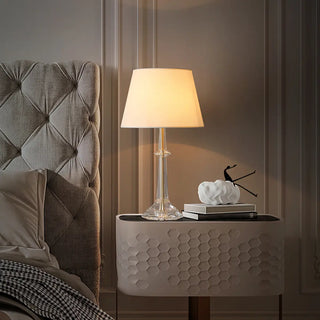 Elegant Crystal Base White Fabric Shade Table Lamp Zawala Image - 1