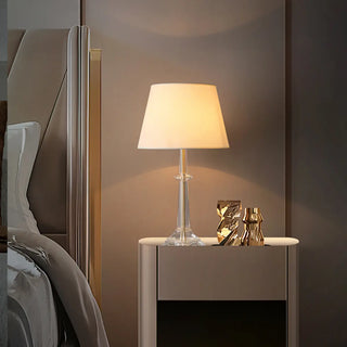 Elegant Crystal Base White Fabric Shade Table Lamp Zawala Image - 2