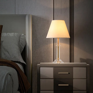Elegant Crystal Base White Fabric Shade Table Lamp Zawala Image - 3