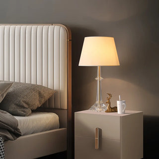 Elegant Crystal Base White Fabric Shade Table Lamp Zawala Image - 4