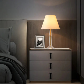 Elegant Crystal Base White Fabric Shade Table Lamp Zawala Image - 5