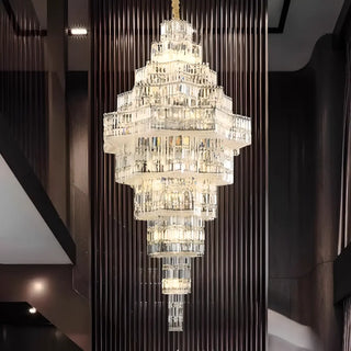 ZOWALA - Geometric Tiered Prismatic Crystal Chrome Foyer Chandelier Image - 1