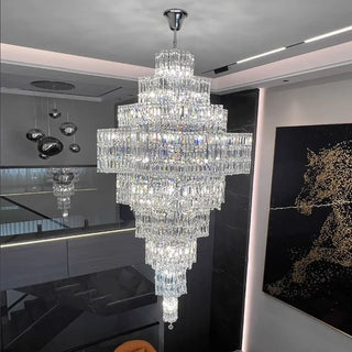 ZOWALA - Geometric Tiered Prismatic Crystal Chrome Foyer Chandelier Image - 2