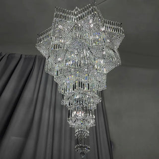ZOWALA - Geometric Tiered Prismatic Crystal Chrome Foyer Chandelier Image - 3