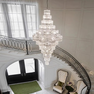 ZOWALA - Geometric Tiered Prismatic Crystal Chrome Foyer Chandelier Image - 4