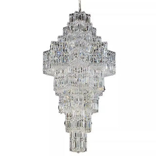 ZOWALA - Geometric Tiered Prismatic Crystal Chrome Foyer Chandelier Image - 5