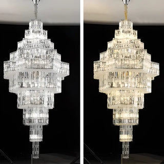 ZOWALA - Geometric Tiered Prismatic Crystal Chrome Foyer Chandelier Image - 6