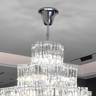 ZOWALA - Geometric Tiered Prismatic Crystal Chrome Foyer Chandelier Image - 8