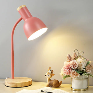 Bedroom Pink Metal Bell Shade Wood Base Table Lamp Zawala Image - 1