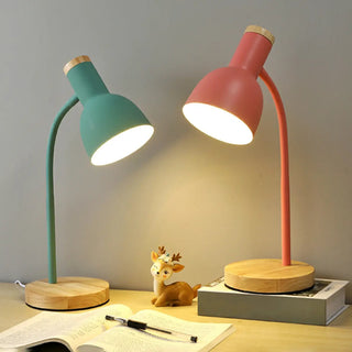 Bedroom Pink Metal Bell Shade Wood Base Table Lamp Zawala Image - 7