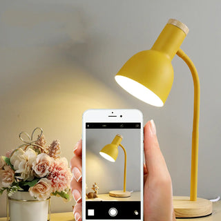 Bedroom Pink Metal Bell Shade Wood Base Table Lamp Zawala Image - 9