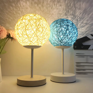 Stylish Macaron Rattan Globe Shade Decor Table Lamp Zawala Image - 1