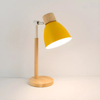 Macaroon Yellow Aluminum Shade Bell Wood Table Lamp Zawala Image - 4