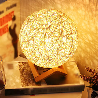 Simple Macaron Rattan Wooden Frame Base Table Lamp Zawala Image - 1