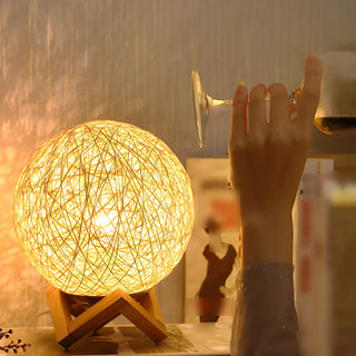 Simple Macaron Rattan Wooden Frame Base Table Lamp Zawala Image - 5