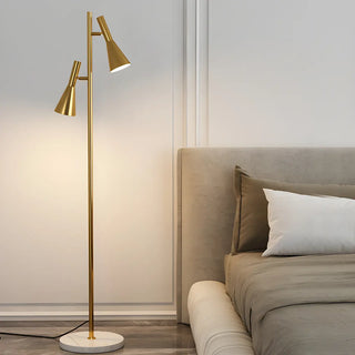 2-Light Cone Modern Gold Floor Lamp with Marble Base Zawala Image - 1