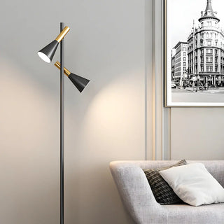 2-Light Cone Modern Gold Floor Lamp with Marble Base Zawala Image - 4