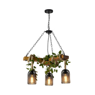 ZOWALA - Bell Leaf Wood Chain 3-Light Large Farmhouse Chandelier Image - 3