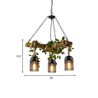 ZOWALA - Bell Leaf Wood Chain 3-Light Large Farmhouse Chandelier #size