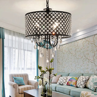 ZOWALA - Crystal Mesh Chrome Living Room Small Drum Chandelier Image - 10