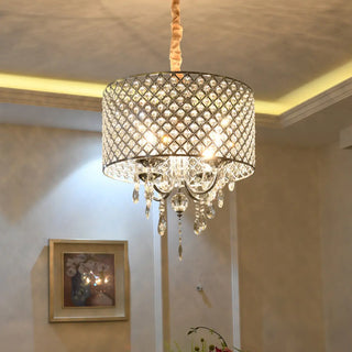 ZOWALA - Crystal Mesh Chrome Living Room Small Drum Chandelier Image - 11